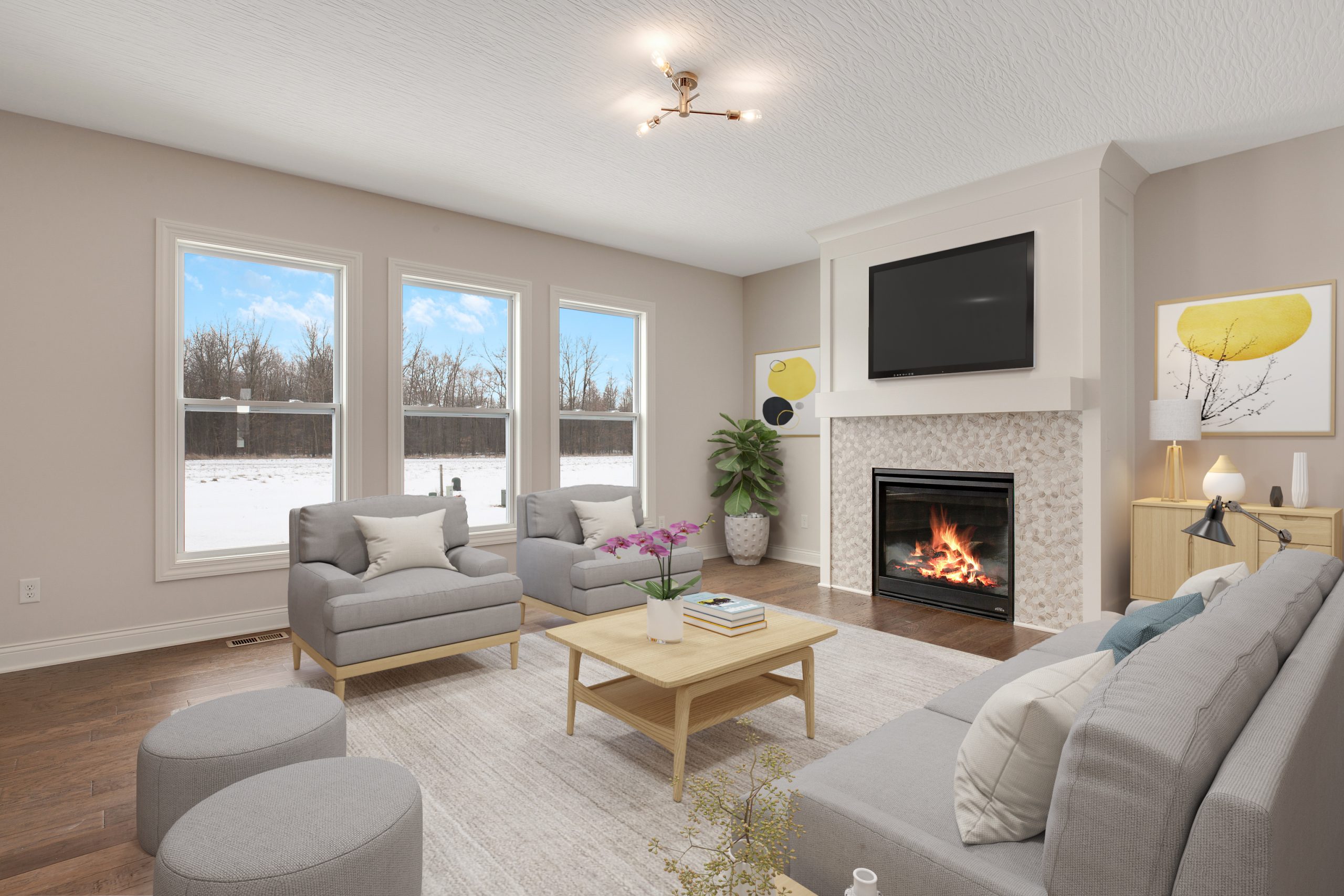 Bright open-concept Donley Homes living room
